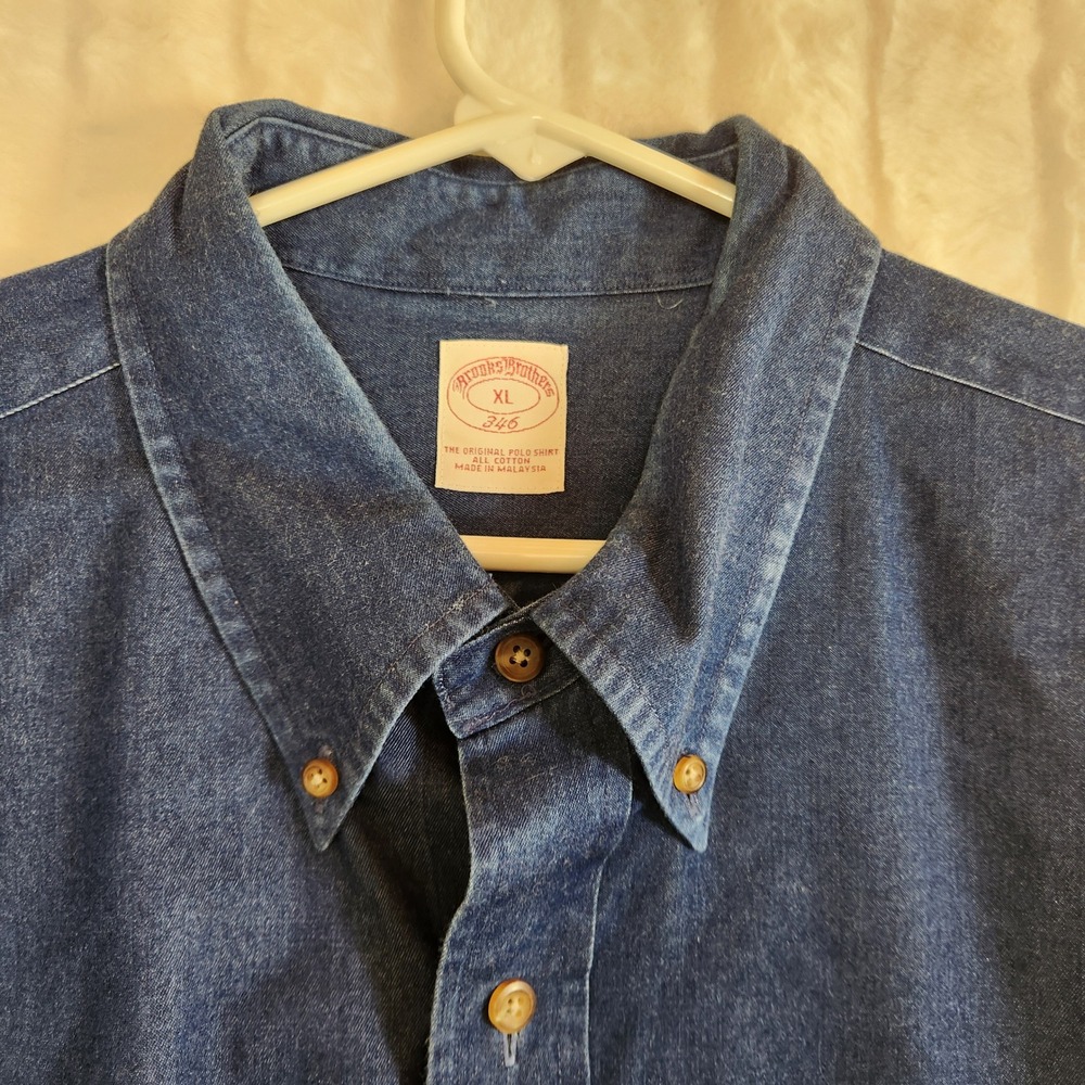 Brooks Brothers 346 Mens XL Blue Denim Long Sleeve Button Down Shirt All Cotton - Picture 9 of 12